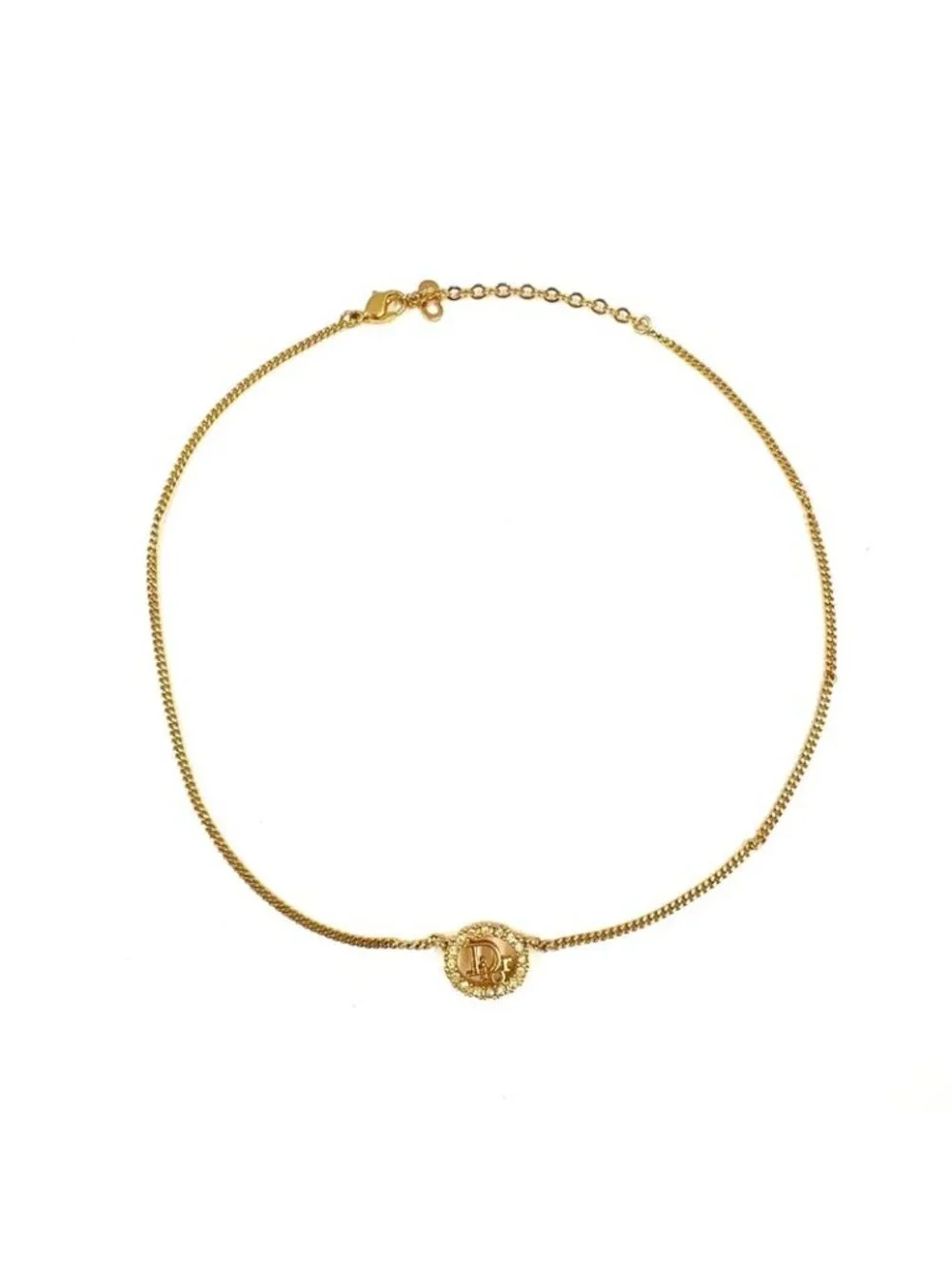 ★SOLD★ Dior Line Stone Logo Gold Necklace - Picture 1 of 9